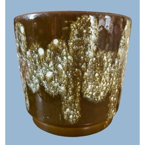 Vtg MCM W German Pottery Lava Glaze 5.5" Pot Planter Urn Vase Olive Green Retro - Picture 4 of 10